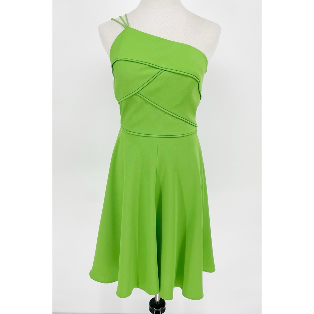 Vintage Lime Green One-Shoulder Midi Dress